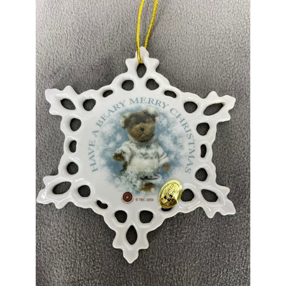 Giftco Inc Vintage Boyds Bears White Ceramic Snowflake Christmas Ornament Set Of - Picture 2 of 8
